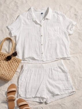 Old Navy White Gauze Matching Set XL Beach Lounge Outfit